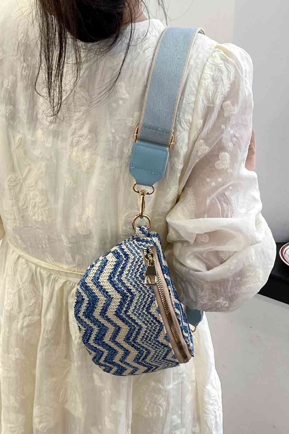 Chevron Straw Sling Bag