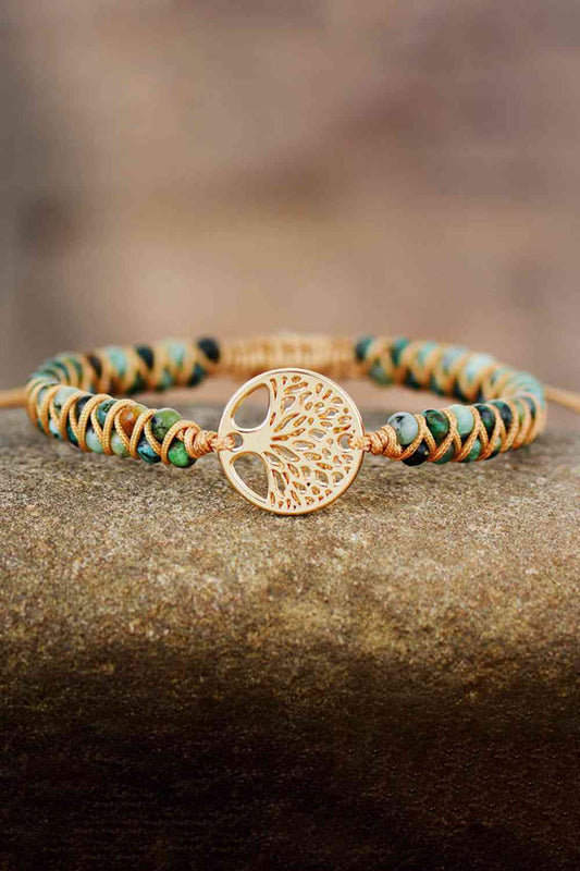 Handmade Tree Shape Beaded Copper Bracelet