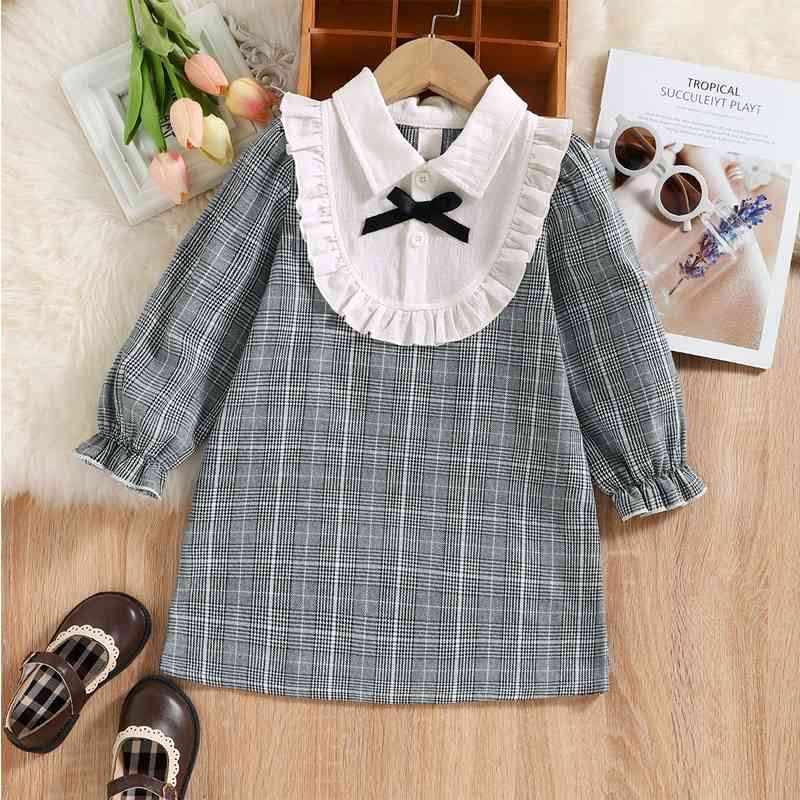 Toddler Plaid Flounce Sleeve Dress