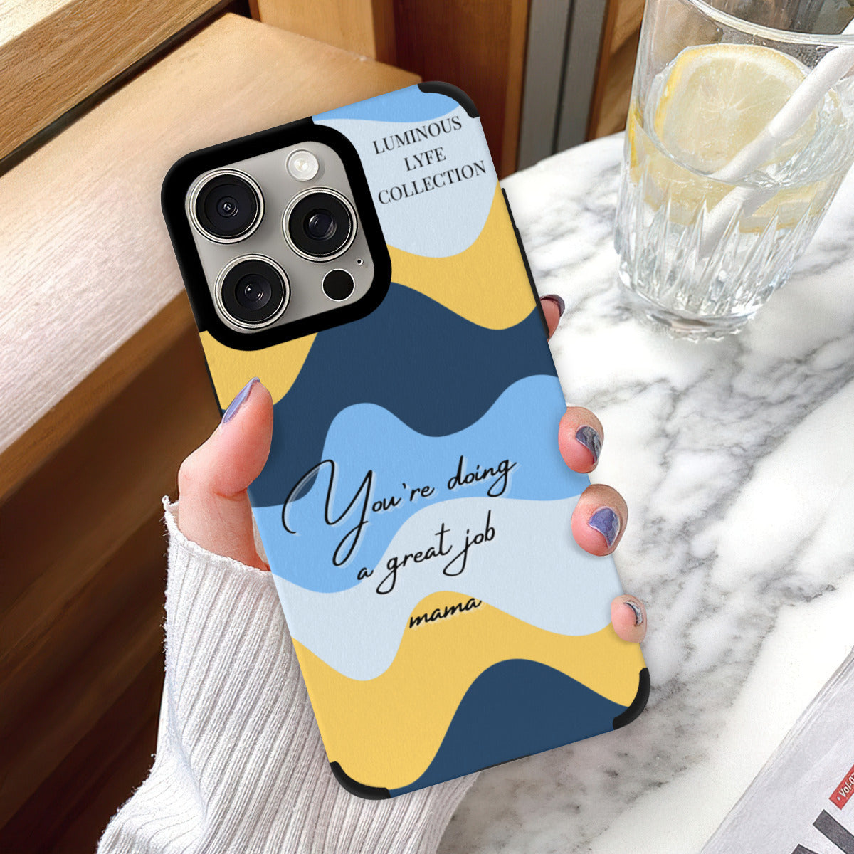 Blue Great Mama Leather Phone Case