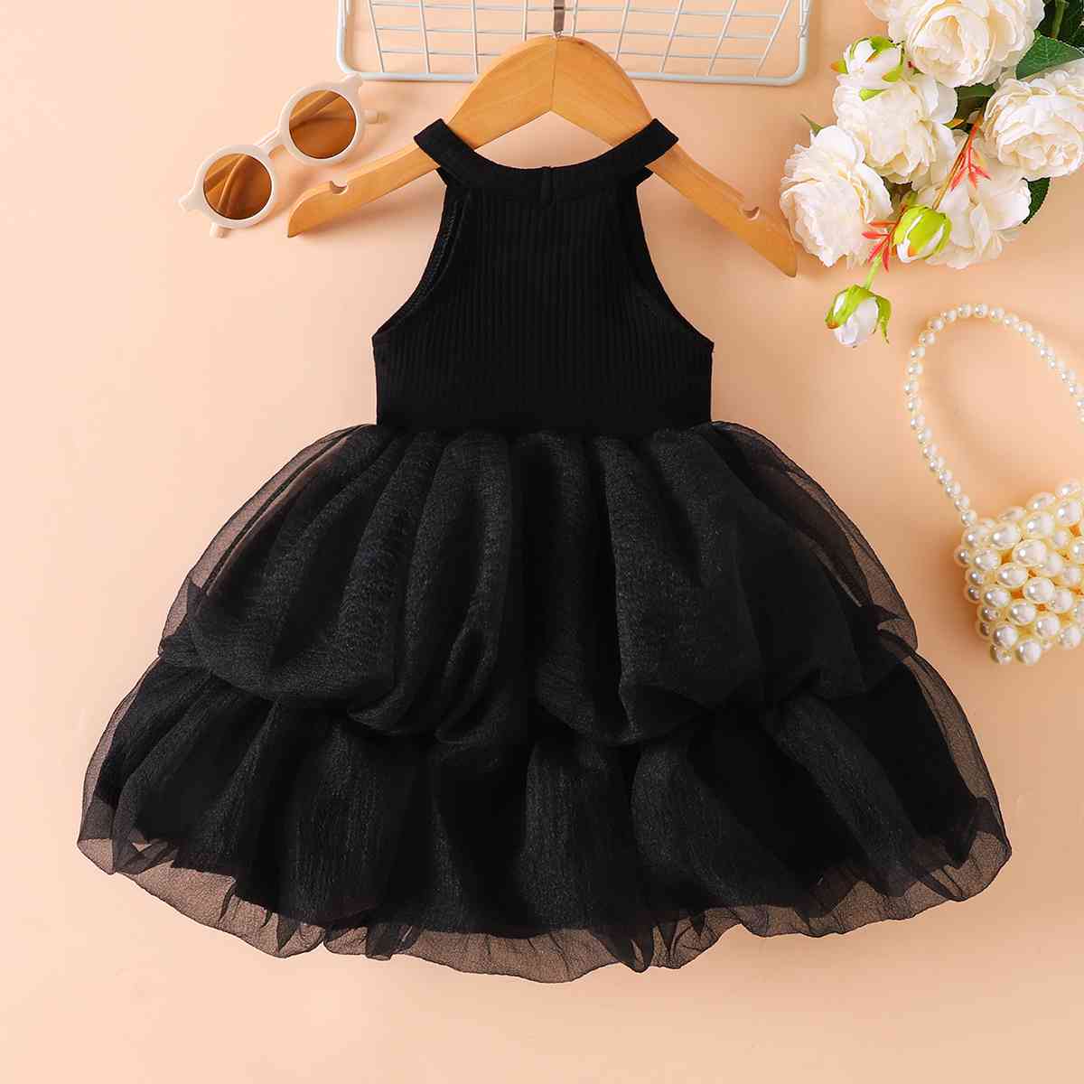 Toddler Ribbed Sleeveless Tulle Dress