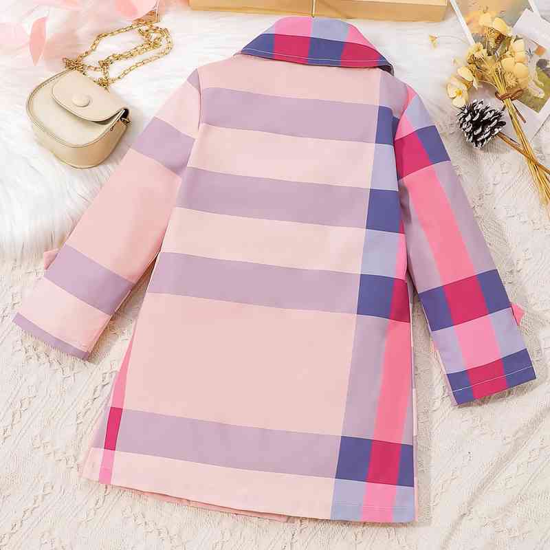 Plaid Lapel Collar Long Sleeve Coat